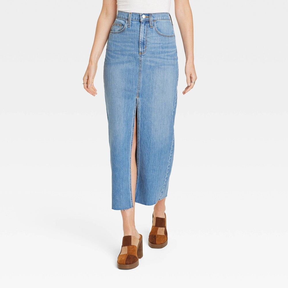 High-Rise Denim Maxi Skirt - Medium Wash 8
